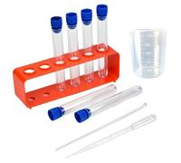 Latebebebe 10Pcs/Set Plastic Test Tubes, Educational & Learning Clear Plastic Test Tubes with Caps, Holder, Dropper, Measuring Cup, Stirring Rod for Scientific Experiments and School Teaching