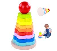 Latebebebe Baby Stacking Rings Wooden Rainbow Stacking Toys Baby Safe Toddler Toys Developmental Educational Flower Shape Rings for Kids 3+