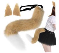 Latebebebe Fox Ears and Tail Set Fox Tail and Ears Hair Clip 25.6'' Long Fluffy Furry Therian Gear Costumes for Cosplay Party Masquerade Halloween Brown