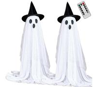 Latebebebe Halloween Decorations Outdoor, 2Pcs Remote Control LED Light up Ghost with 8 Lighting Mode & Timer Height Adjustable Halloween Lights with Witch Hat for Home Yard Garden Lawn Ghost Decor