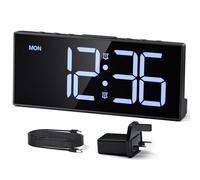 LATEC Alarm Clock, Digital Alarm Clock Bedside Mains Powered with 4 Level Brightness+OFF, 3 Levels of Volume, 2 Alarms, Snooze, USB Port, 3 Alarm Schedules, Clocks for Heavy Sleepers (Incl. Adapter)