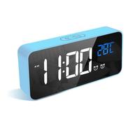 LATEC Digital Alarm Clock with Big LED Temperature Display, Bedside Clock with 10 Alarm Sounds USB Charging Port 4 Levels Adjustable Brightness Dimmer Snooze Portable Mirror Alarm with Dual Alarm Blue