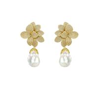 Latelita Amaryllis Flower Baroque Pearl Drop Earrings White Gold