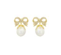 Latelita Baroque Pearl Ribbon And Bows Drop Earrings Gold