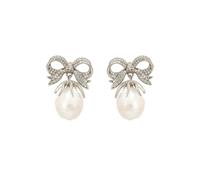Latelita Baroque Pearl Ribbon And Bows Drop Earrings Silver