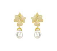 Latelita Baroque Pearl White Flower Earrings Yellow Gold