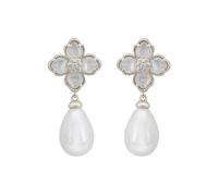 Flower Clover Pearl Drop Earrings Mother Of Pearl Silver Latelita White One Size