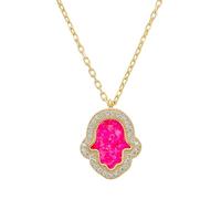 LATELITA Hamsa Opalite Pink Necklace for Women, 925 Sterling Silver Dipped in 18ct Gold, 40-45 cm Chain