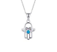 LATELITA Love My Hamsa Hand Blue Opal Pendant Necklace Silver