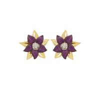 Latelita Ruby Gold Marguerite Daisy Flower Large Stud Earrings for Women - 925 Sterling Silver with Cubic Zirconia - 5.0 cm