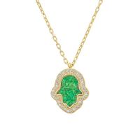 LATELITA Women's 925 Sterling Silver and 18ct Gold Hamsa Charm Necklace with Green Opalite - 40-45 cm