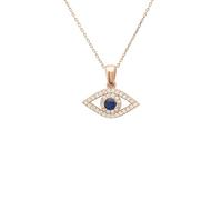 LATELITA Women's 925 Sterling Silver Evil Eye Elliptical Pendant Necklace with Blue Sapphire Zircon and Rosegold Plating - Size 40-43cm