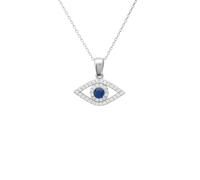 LATELITA Women's 925 Sterling Silver Evil Eye Pendant Necklace with Blue Sapphire Zircon and White Zircon Edging - Size 40-43cm