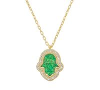 LATELITA Women's 925 Sterling Silver Hamsa Opalite Green Necklace with 18ct Gold Dipping - 40-45 cm Chain