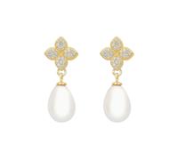 Latelita Women's Clover Flower Pearl Drop Cz Earrings Gold in White Latelita White One Size