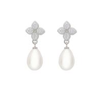 Latelita Women's Clover Flower Pearl Drop Cz Earrings Silver in White Latelita White One Size