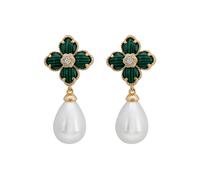 Latelita Women's Flower Clover Pearl Drop Earrings Malachite Gold in Green Latelita Green One Size