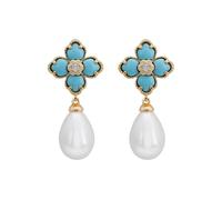 Latelita Women's Flower Clover Pearl Drop Earrings Turquoise Gold in Blue Latelita Blue One Size