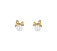 Latelita Women's Ribbon Bow Pearl Stud Earrings Gold in White Latelita White One Size
