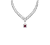 LATELITA Women's Sterling Silver Statement Ruby Necklace with Simulated Diamonds and Lab-Grown Ruby - 44cm