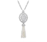 LATELITA Women's Sterling Silver Zahara Pearl Tassel Pendant Necklace - Adjustable 60-64 cm Chain with Zirconia Accents