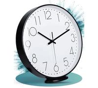LATENO Wall Clock, Black 20 cm, Silent, Quartz Movement, Modern Wall Clock for Standing or Hanging