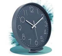 LATENO - Wall Clock Blue - For Standing or Hanging - 20 cm - Silent - Classic and Modern - No Ticking Noise - For Living Room, Office and much more