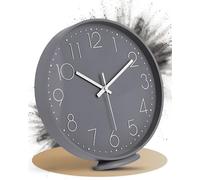 LATENO - Wall Clock Grey - For Standing or Hanging - 20 cm - Silent - Classic and Modern - Quartz Movement Without Ticking Noise - For Living Room Office and much more