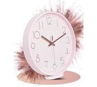 LATENO - Wall Clock Pink - For Standing or Hanging - 20 cm - Silent - Classic and Modern - No Ticking Noise - For Living Room, Office and much more