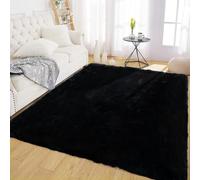 Latepis 150 * 210cm Area Rugs Black Fluffy Rug Washable Faux Fur Shaggy Rabbit Fuzzy Shag Rug for Living Room Floor Bedroom Large Carpet Home Decor