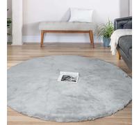 Latepis 180cm Circle Rug Grey Area Rug Large Fluffy Round Washable Faux Rabbit Fur Boho Rug for Living Room Bedroom Floor Nursery Cute Room Decor