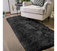 Latepis 2x8 Runner Black Faux Sheepskin Fur Rug Washable Shag Fluffy Rugs for Bedroom for Home Decor Rectangle