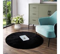Latepis Black Round 90cm Circle Rug Fluffy Faux Rabbit Fur Furry Shag Washable Circle Rug Plush Cute Carpet for Living Room, Dorm, Nursery, Kids Room Cute Carpet for Bedroom