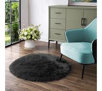 Latepis Black Round Rug 3ft Small Circle Rugs for Bedroom Faux Fur Fluffy Sheepskin Rug Furry Rugs for Living Room Home Décor
