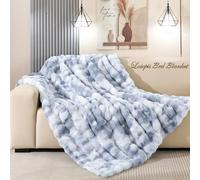 Latepis Cuddly Blanket, Fluffy Fur Blanket, Faux Fur Sofa Blanket, 130 x 150 cm, Blue, Cuddly Bubble Blanket, Thick Cuddly Blanket, Plush Blanket, Warm Winter Blanket, Bed, Bedroom, Sofa, Rabbit