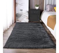 Latepis Dark Grey Faux Sheepskin Area Rug 3x5 ft Rectangle Shag Rug for Bedroom, Living Room, Washable, Fade Resistant