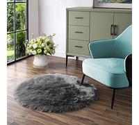 Latepis Dark Grey Round Area Rug 4FT Faux Fur Washable Fluffy Boho Sheep Skin Rug for Bedroom Room Decor