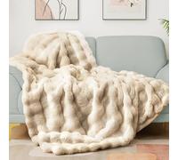 Latepis Faux Fur Blanket Bubble for Sofa Thick Warm Cozy Twin Fluffy Blanket for Couch Plush Throw Blanket for Bedroom Fuzzy Women Gift 152 * 203cm Tie-dye Camel, 860GSM