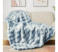 Latepis Faux Fur Fluffy Blanket for Couch, Super Soft Luxury Faux Fur Bubble Blanket for Sofa and Bedroom Plush Thick Warm Cozy Fuzzy Twin Throw for All Seasons, 152 * 203cm Tie-dye Blue, 860GSM