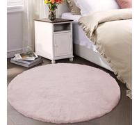 Latepis Faux Rabbit Fur Dorm Rug Light Pink Round Rugs 150cm Fluffy Washable Non-Slip Rug for Living Room, Bedroom, Nursery and Playing Room