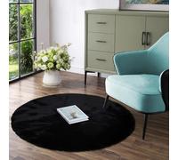 Latepis Fluffy Round Area Rugs 120cm Black Shag Circle Faux Fur Rabbit Rugs for Living Room Bedroom Furry Carpet for Nursery Kids Rug Cute Room Decor