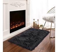 Latepis Fur Area Rug for Bedroom, Throw Rugs 2x3 Faux Sheepskin, Washable, Fluffy, Shag, Carpet for Cushion Pet Mat Room Décor Rectangle Black