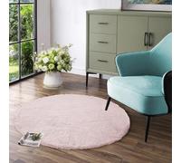 Latepis Fuzzy Light Pink Round Rug 120cm Soft Faux Rabbit Fur Washable Non-Slip Shaggy Furry Rug for Living Room Cute Throw Rugs for Bedroom Playroom Nursery Dorm