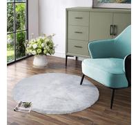 Latepis Grey Fluffy Round Rug 90cm Circle Area Rug Faux Fur Washable Rabbit Rug Gray Furry Shag Round Carpet for Living Room Bedroom Dorm Chair