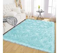 Latepis Light Blue Faux Fur 5x8 Alfombras para Salas Washable Sheepskin Fluffy Shag Rug for Living Room Bedroom Soft Plush Rugs Home Decor Rectangle