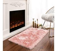 Latepis Pink 2x3 Faux Fur Rug for Bedroom Decor for Teen Girls Throw Fuzzy Fluffy Furry Sheepskin Rug for Sofa Cushion Luxury Home Décor Rectangle