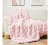 Latepis Pink Faux Fur King Blanket for Bed Bubble Cute Soft Warm Comforter Thick Furry Blanket for Sofa Bedroom Cozy Blankets for Women Gift Luxury Blankets for All Seasons 90''x108'', 860gsm