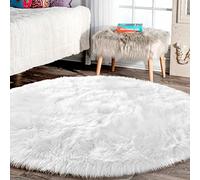 Latepis Round Area Rug 8FT White 240 cm (Round) Luxury Glam Faux Fur High Pile Fluffy Washable Home Decor