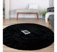 Latepis Round Area Rugs 180 * 180cm Black Carpet for Bedroom Washable Shaggy Rug Faux Rabbit Fur Fluffy Shag Rug Large Circle Carpet for Living Room Playroom