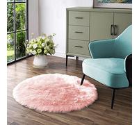Latepis Round Pink Rug 5ft Faux Fur Sheepskin Circle Rug for Living Room Fuzzy Rugs for Teen Girls Bedroom Teen Room Dorm Cute Room Décor